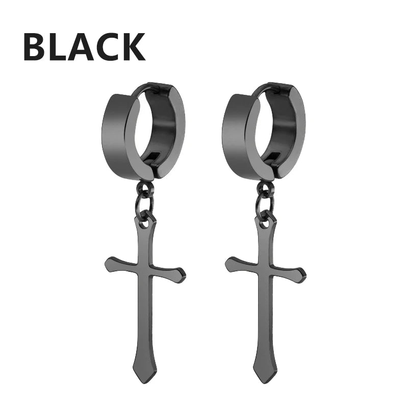 Aretes Punk de Acero Inoxidable Negro – 1 Par de Pendientes Unisex Estilo Hip Hop Vintage