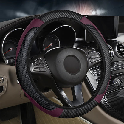 Car Steering Wheel Cover Breathable Anti Slip PU Leather Steering Covers Suitable 37-38.5cm Auto Decoration Carbon Fiber