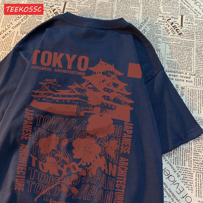 Camiseta Oversize Algodón | Estampado Japonés Sakura Tokyo Streetwear Verano