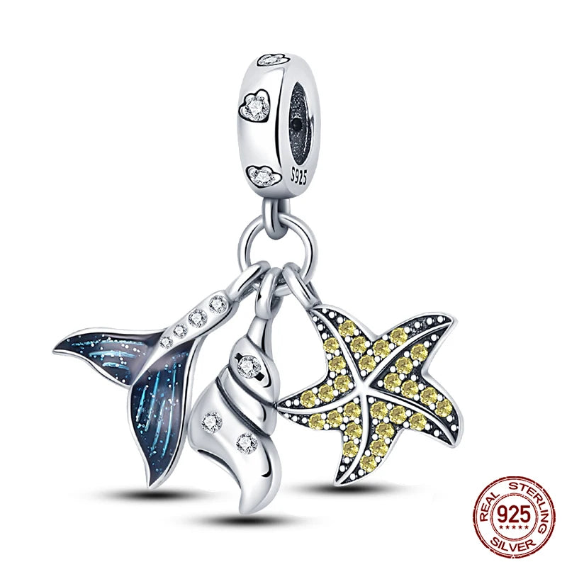Charm Serie Océano en Plata 925 – Abalorios Tortuga, Cangrejo y Sirena para Pulsera Original Mujer