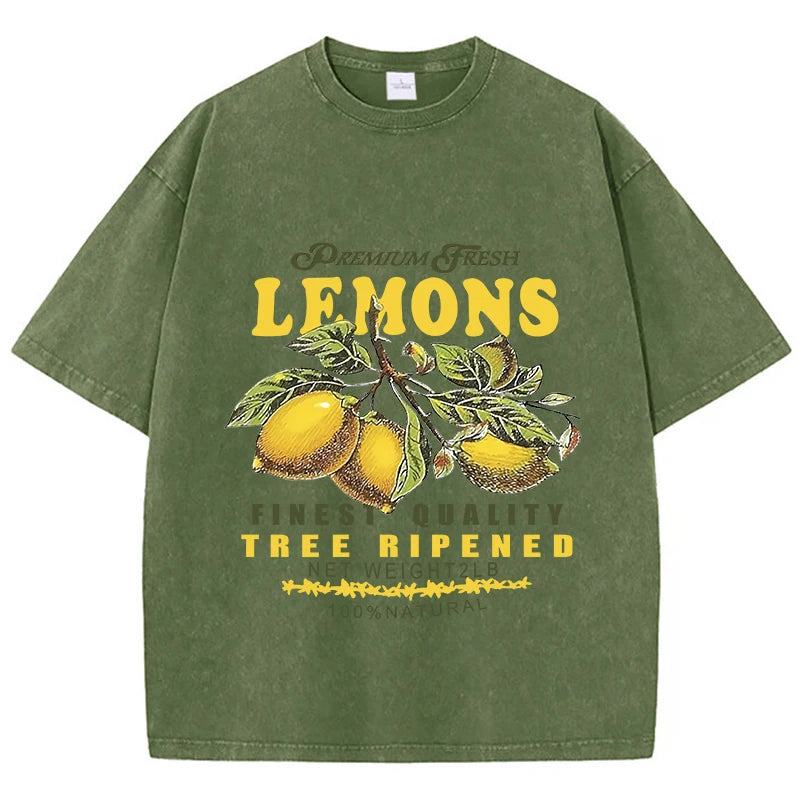 Camiseta Oversize Estampado Limones | T-Shirt Vintage Algodón Casual Verano