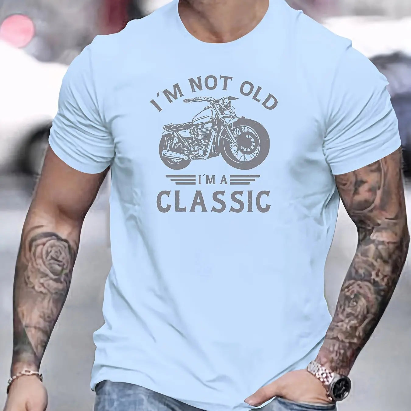 Camiseta Oversize de Verano 100% Algodón para Hombre | Estilo Motociclista con Estampado Clásico y Cuello Redondo