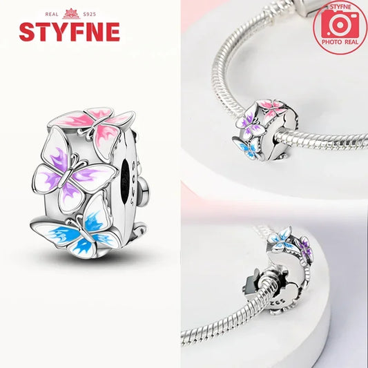 Charm Mariposa Colorida en Plata 925 con Circonitas – Beads Brillantes Compatibles Pandora Mujer Joyería DIY