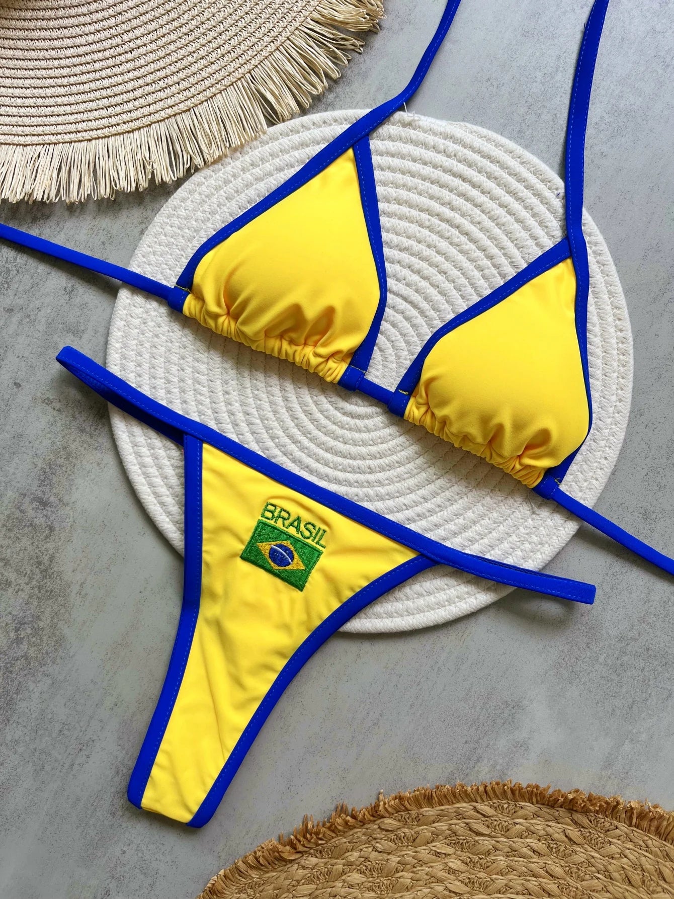 RUOTONGSEPT Bikini Mujer | Bordado Bandera Brasil Split Contraste Sexy