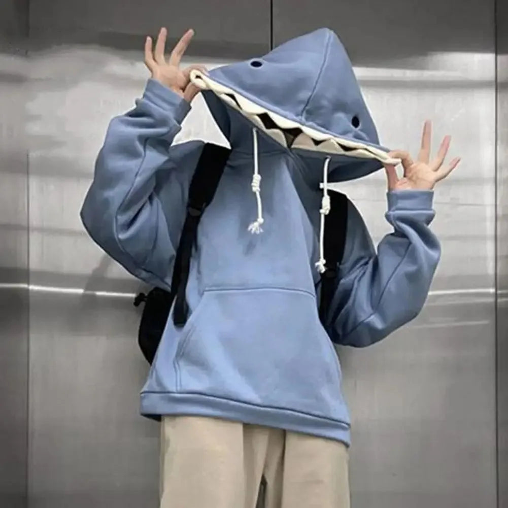 Hoodie Oversize Tiburón Patchwork Unisex | Sudadera Kawaii Casual Otoño Invierno