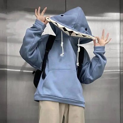 Hoodie Oversize Tiburón Patchwork Unisex | Sudadera Kawaii Casual Otoño Invierno