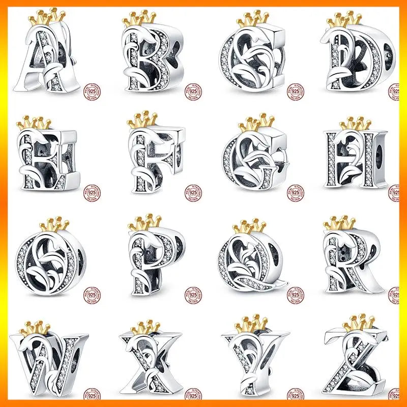 Charm letra A-Z en plata 925 – Abalorio inicial alfabeto para pulseras o collares tipo Pandora, joyería personalizada mujer