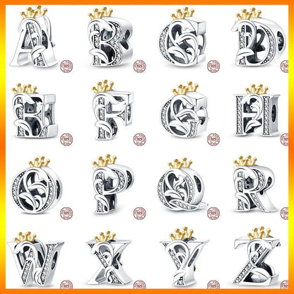Charm letra A-Z en plata 925 – Abalorio inicial alfabeto para pulseras o collares tipo Pandora, joyería personalizada mujer