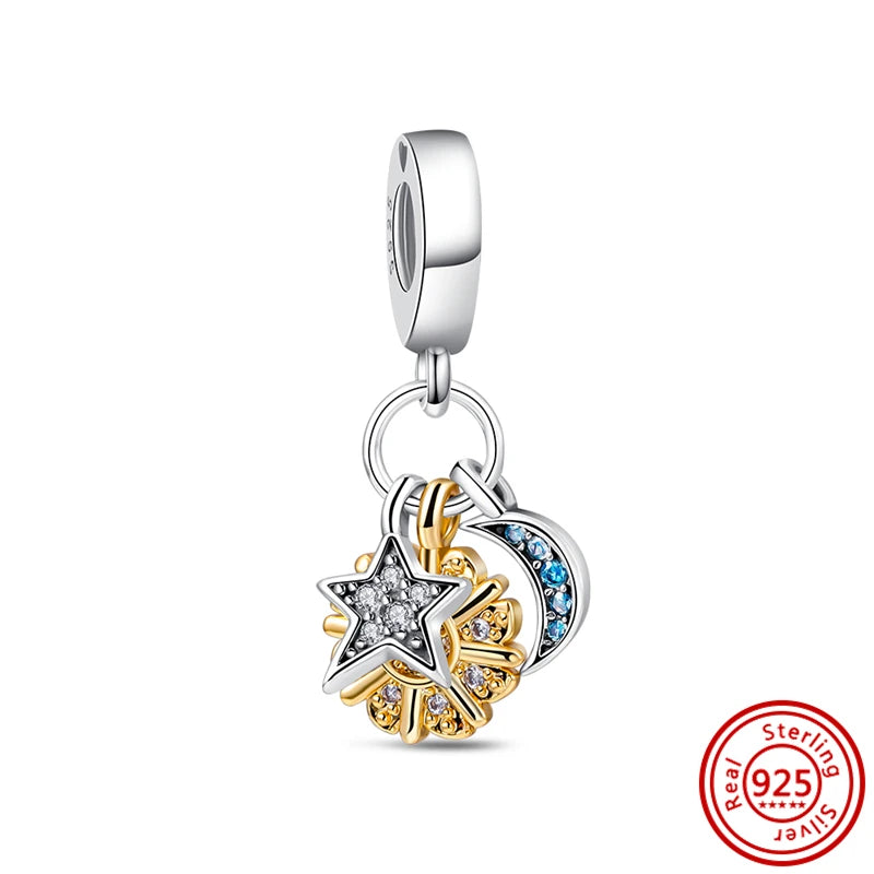 Charm universo plata 925 – Luna, sol, planeta, cohete y pluma de ángel para pulseras tipo Pandora, joyería DIY celestial