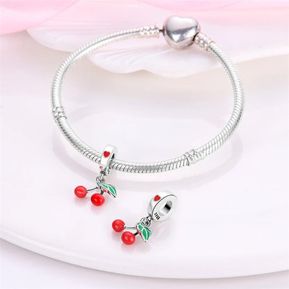 Charms de Plata 925 Frutas (Fresa, Cereza, Manzana y Aguacate) – Abalorios Coloridos para Pulseras Originales