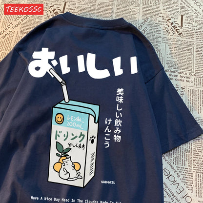 Camiseta Oversize Unisex Algodón | Estampado Japonés Gatito Harajuku Casual Verano