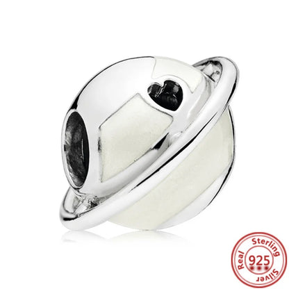 Charm universo plata 925 – Luna, sol, planeta, cohete y pluma de ángel para pulseras tipo Pandora, joyería DIY celestial
