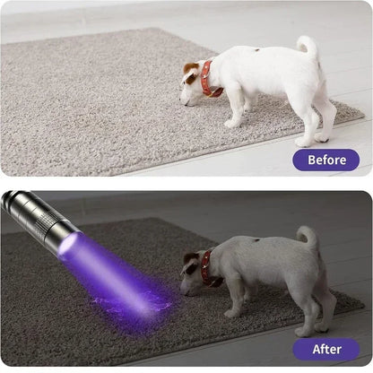 Linterna UV 395nm Portátil con Clip – Detector de Orina de Mascotas, Escorpiones y Uso Multifuncional