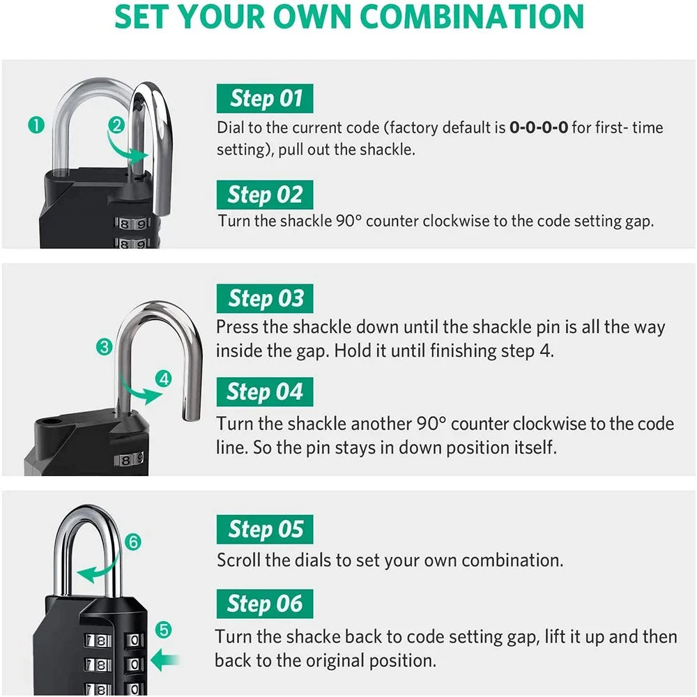 Candado de Combinación 4 Dígitos 🔒 Resettable Antirrobo, Impermeable y Resistente – Candado de Seguridad para Gimnasio, Taquillas, Puertas y Exterior