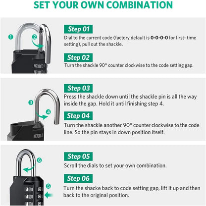 Candado de Combinación 4 Dígitos 🔒 Resettable Antirrobo, Impermeable y Resistente – Candado de Seguridad para Gimnasio, Taquillas, Puertas y Exterior
