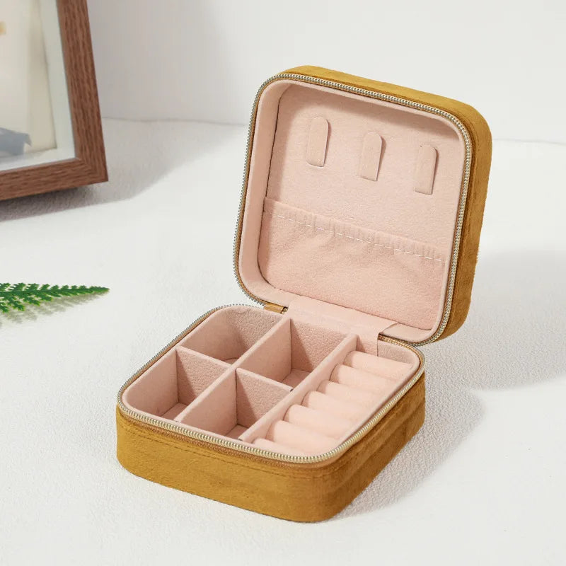 Estuche de Terciopelo para Joyería - Caja Organizadora Portátil con Cremallera para Anillos, Aretes y Collares