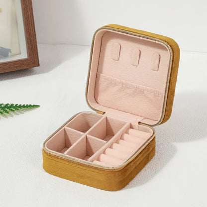 Estuche de Terciopelo para Joyería - Caja Organizadora Portátil con Cremallera para Anillos, Aretes y Collares
