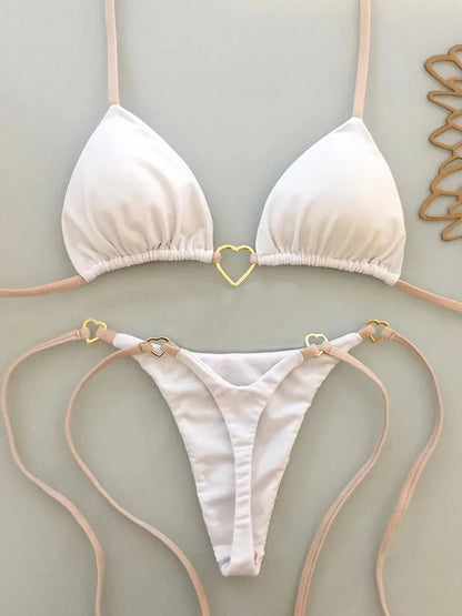 Bikini Blanco Mujer 2025 | Traje de Baño de Cintura Baja con Cordón