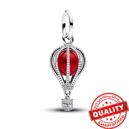 Charm de Plata 925 Trébol Azul Degradado y Flor Iris Rosa – Abalorio Elegante para Pulseras Originales
