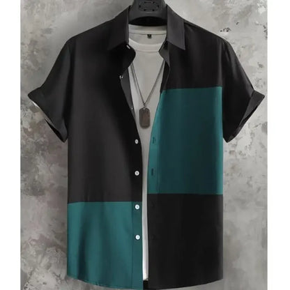 Camisa Oversize Hombre Verano | Shirt 3D Patchwork Plaid Estampada Casual Streetwear Manga Corta