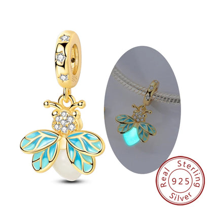 Charm de Plata 925 Luciérnaga y Mariposa Luminoso – Abalorio Brillante para Pulseras Originales