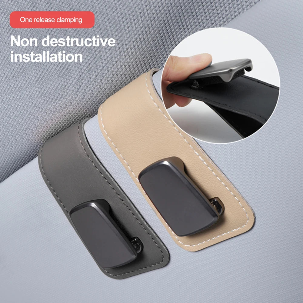 Clip Multifuncional para Gafas de Sol | Porta Lentes y Tarjetas de Coche en Cuero para Visera