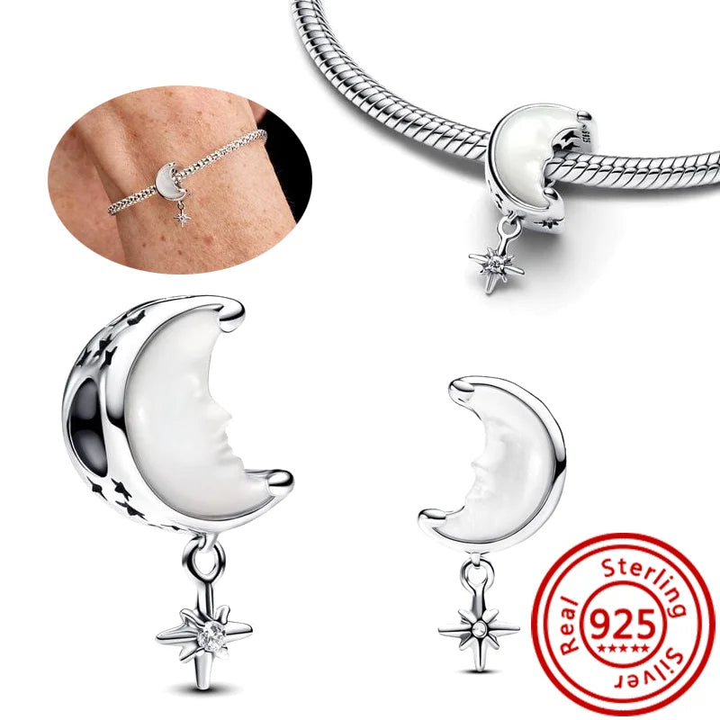 Charm universo plata 925 – Luna, sol, planeta, cohete y pluma de ángel para pulseras tipo Pandora, joyería DIY celestial