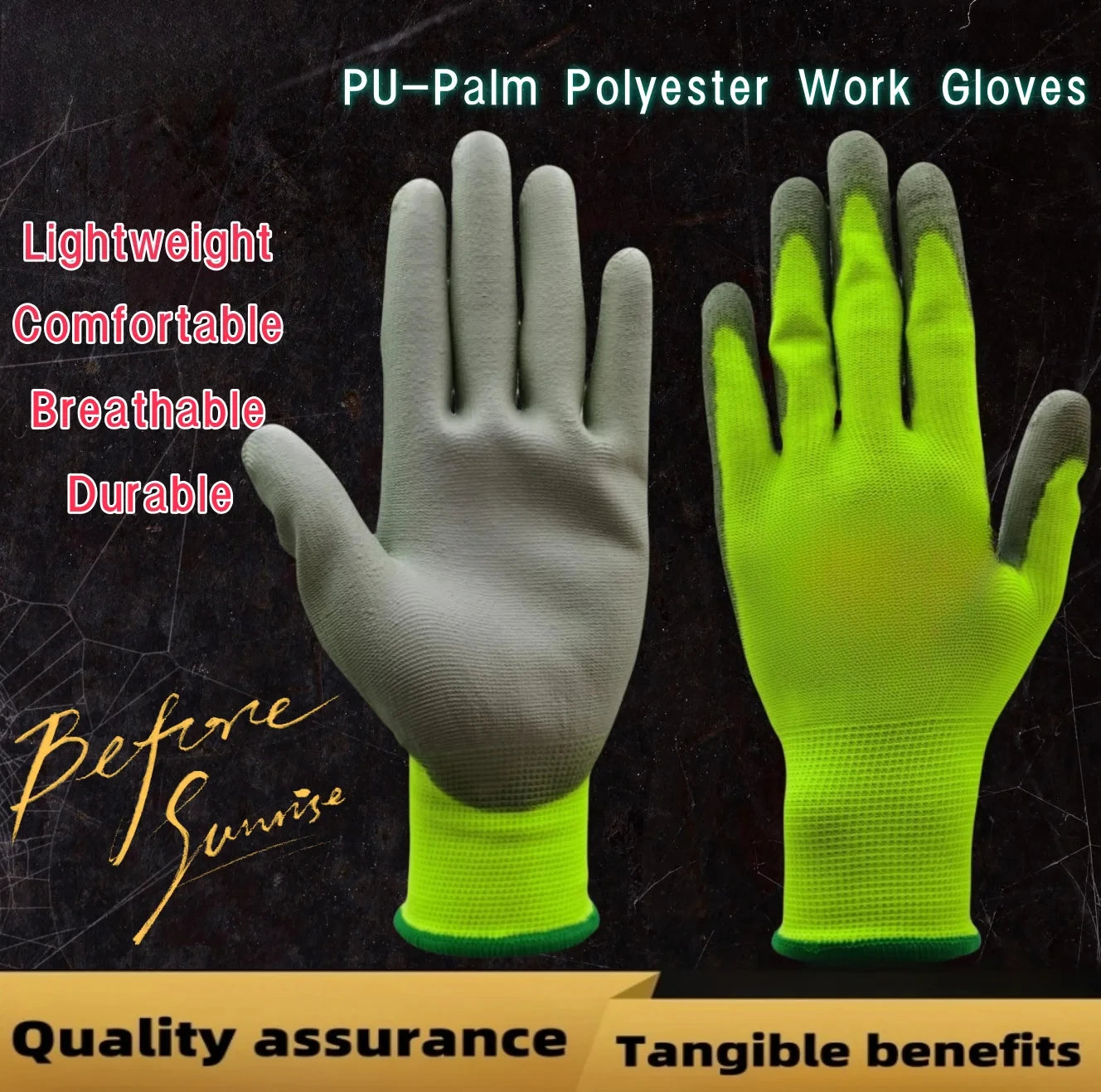10 Pares Guantes de Trabajo PU 🧤 Antideslizantes, Resistentes y Ligeros – Guantes de Seguridad Certificados EN 388/ISO20471 (Tallas S/M/L/XL)