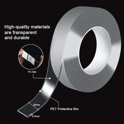 Nano Tape Transparente Reutilizable 1m/2m/3m/5m | Cinta Adhesiva de Doble Cara Súper Fuerte Impermeable y Sin Rastro