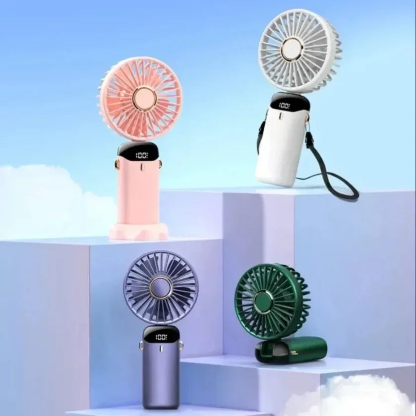 Ventilador portátil XIKCU 3000mAh – Mini USB recargable, plegable, 5 velocidades, LED, de mano, escritorio y cuello