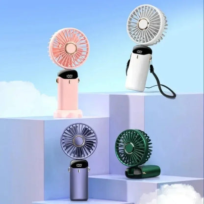 Ventilador portátil XIKCU 3000mAh – Mini USB recargable, plegable, 5 velocidades, LED, de mano, escritorio y cuello
