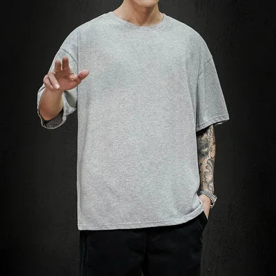 Camiseta Oversize de Verano para Hombre – T-shirt Sólida, Hip Hop Casual, Algodón, Manga Corta, Streetwear