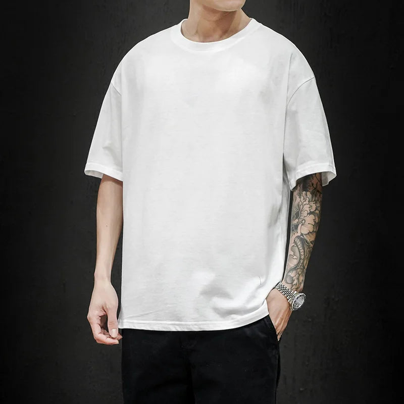 Camiseta Oversize de Verano para Hombre – T-shirt Sólida, Hip Hop Casual, Algodón, Manga Corta, Streetwear