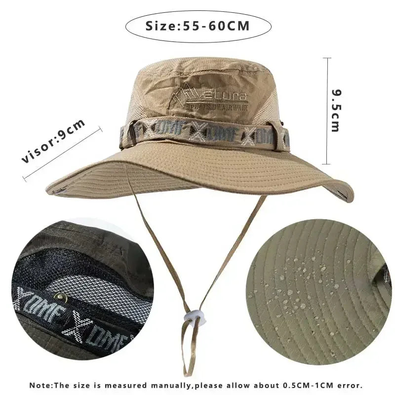 Sombrero de Verano para Hombre | Bucket Hat Outdoor con Protección UV, Ala Ancha, Estilo Safari y Pesca