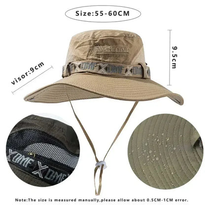Sombrero de Verano para Hombre | Bucket Hat Outdoor con Protección UV, Ala Ancha, Estilo Safari y Pesca
