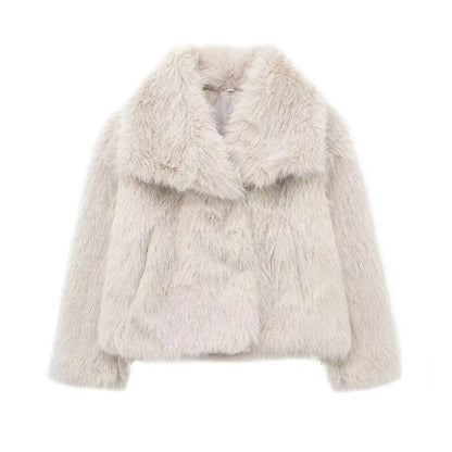 Chaqueta Corta Mujer Invierno | Abrigo Pelo Sintético con Cuello Solapa y Botones Snap Chic Elegante