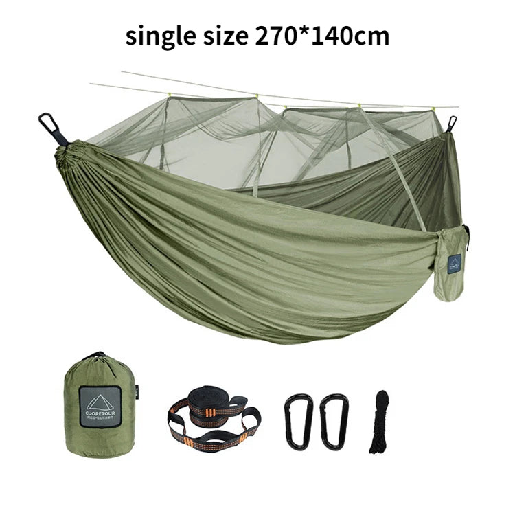Hamaca Portátil con Mosquitera – Nylon Ligero para Camping y Viajes | Tamaño Individual y Doble