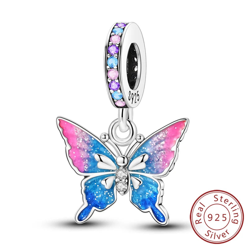 Charm de Plata 925 Luciérnaga y Mariposa Luminoso – Abalorio Brillante para Pulseras Originales
