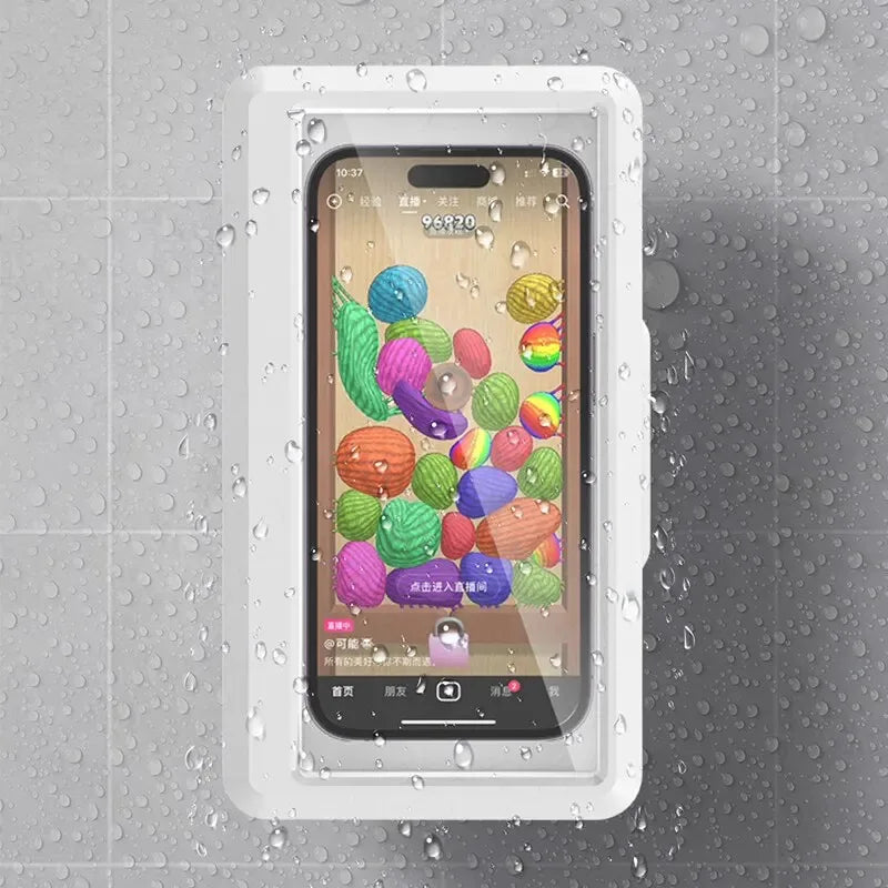 Soporte impermeable para teléfono – Funda de pared con ventosa y pantalla táctil para ducha y baño (hasta 6.8”)