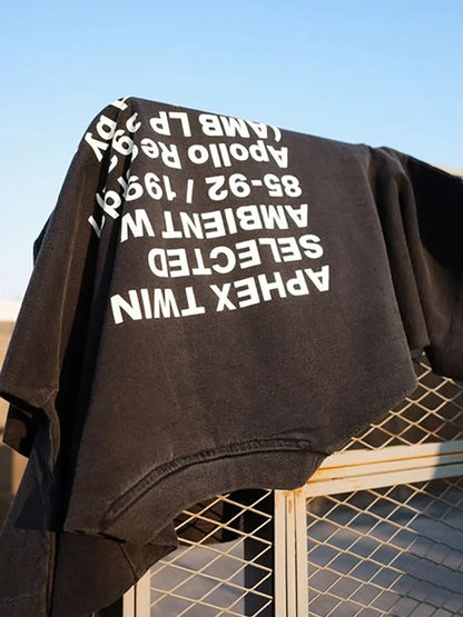 Camiseta Hombre Aphex Twin | Estampado Negro Lavado | Algodón Oversized Estilo Coreano Y2K