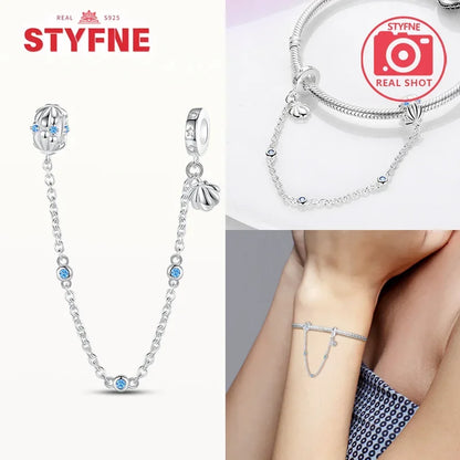 Charm Gato con Corazón de Plata 925 | Cadena de Seguridad para Pulseras Pandora Mujer