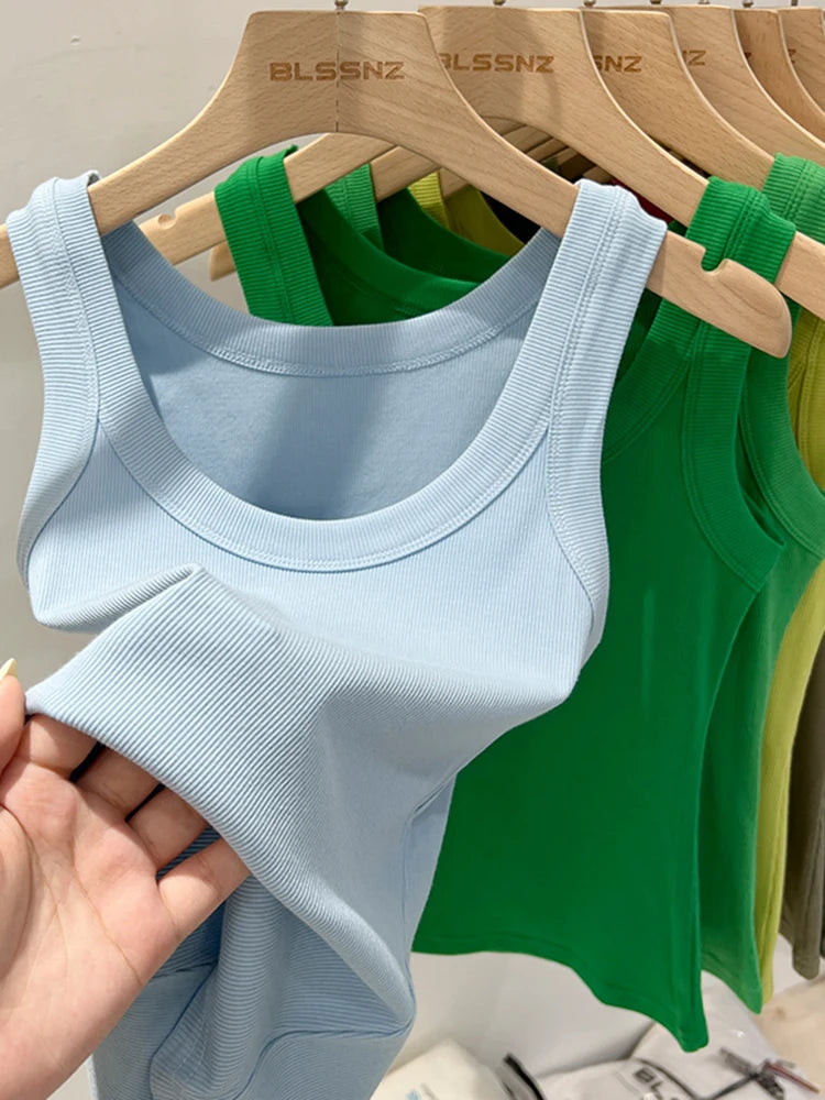Top Básico de Tirantes para Mujer Verano 2025 | Camiseta de Punto Elástica sin Mangas con Cuello Redondo