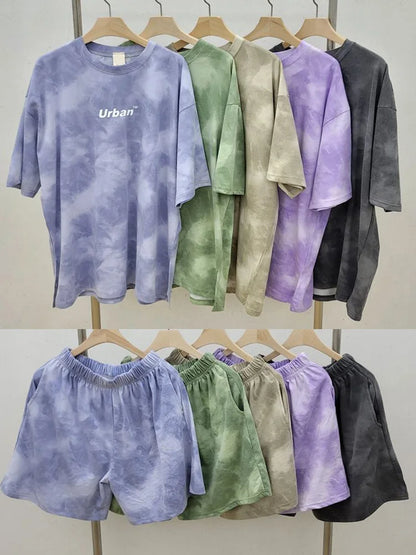 Conjunto Mujer Verano 2 Piezas | Camiseta Tie Dye Oversize + Shorts Amplios con Bolsillos