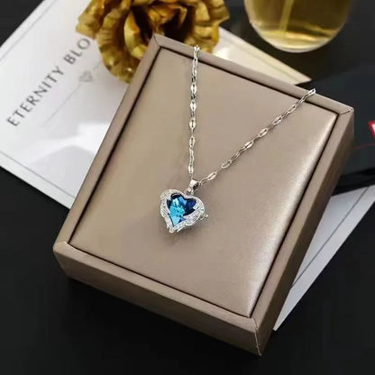 Collar Corazón Oceánico con Cristales de Colores | Joyería de Acero Inoxidable 316L para Mujer | Collar Elegante de Boda o Fiesta