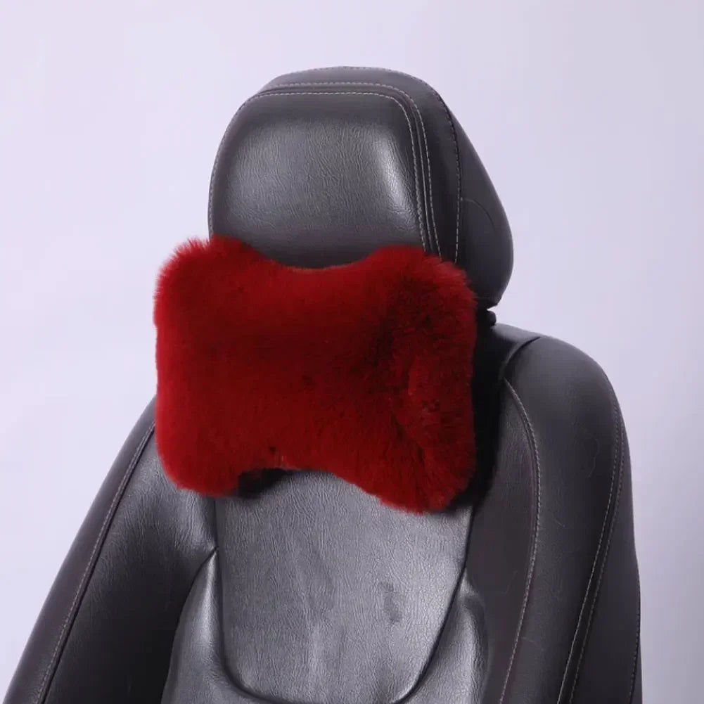 Cojín de Cuello y Lumbar de Felpa para Coche | Almohada Universal de Asiento con Soporte y Calidez Invernal