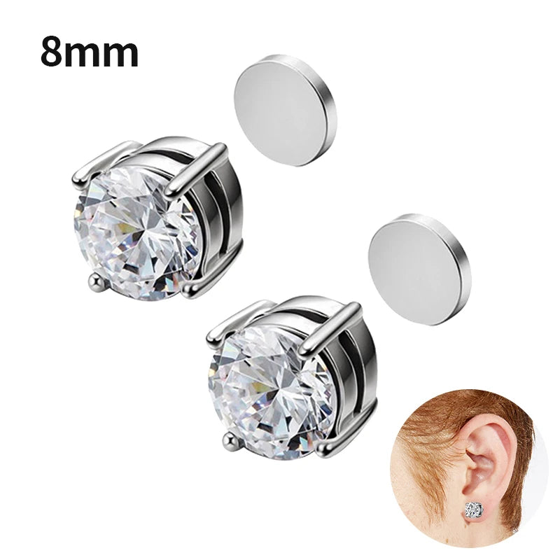 1 Par de Pendientes Magnéticos de Cristal | Clip sin Perforación | Aros Falsos Unisex para Hombre y Mujer | Joyería de Moda Regalo