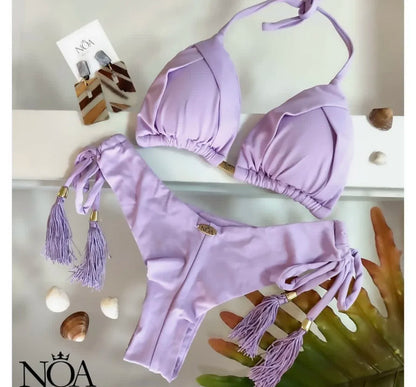 Bikini Sexy Mujer 2025 | Brasileño Push-Up Triángulo con Cadena Metálica