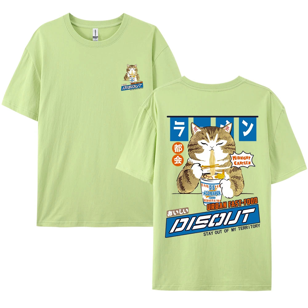 Camiseta Unisex 2025 | Estilo Harajuku con Gato y Noodles Gráfico