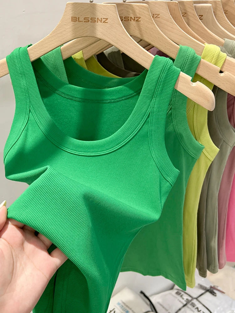Top Básico de Tirantes para Mujer Verano 2025 | Camiseta de Punto Elástica sin Mangas con Cuello Redondo