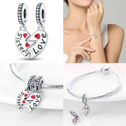 Charm hermana corazón en plata 925 – Compatible Pandora y pulseras 3mm, joyería DIY mujer